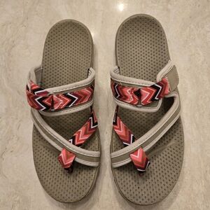 Chevron Pattern Sandals with Red and Pink Straps